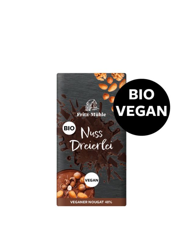 BIO Nuss Dreierlei Veganer Nougat Schokolade - Thermenland Fritzmühle